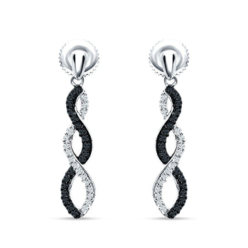 Twisted Infinity Stud Earring Black CZ 925 Sterling Silver Wholesale
